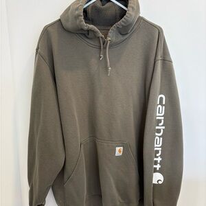 Carhartt Men's Olive Hoodie with Logo Sleeve- Original Fit